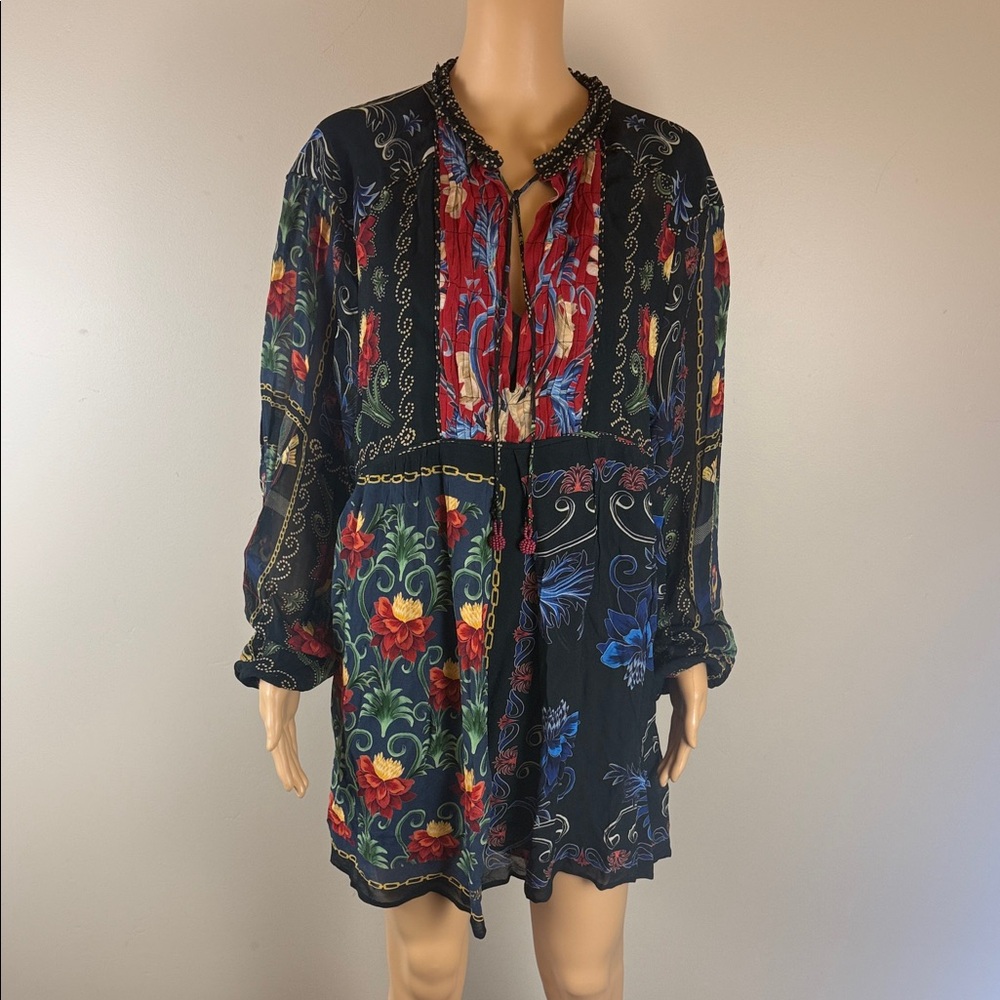 Farm Rio Mixed Arabesque Scarves Long Sleeve Mini Dress NWT - Picture 6 of 11